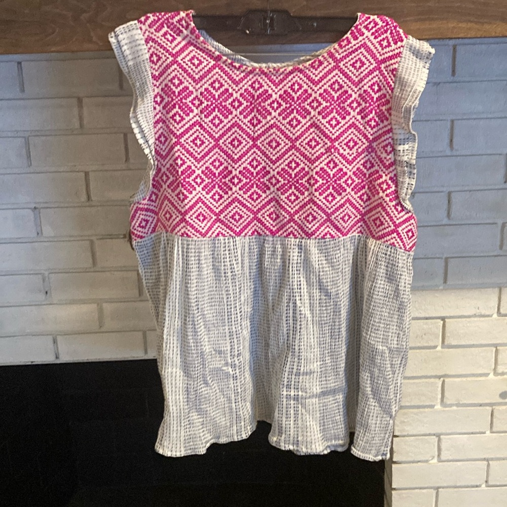 Flutter sleeve blouse with h back button detail, size M